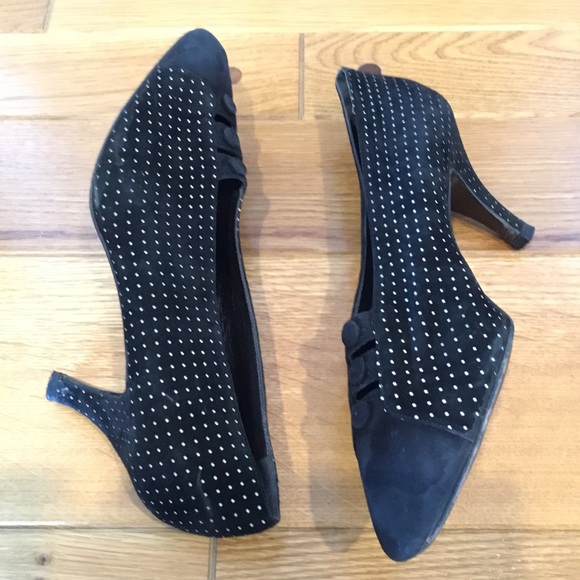 Vintage Charles David Black Polka Dot Suede Pumps - Picture 6 of 8